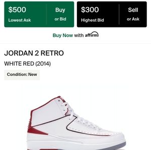 2014 JORDAN RETRO 2 WHITE VARSITY RED BLACK TRIM! EXCEPTIONAL CONDITION